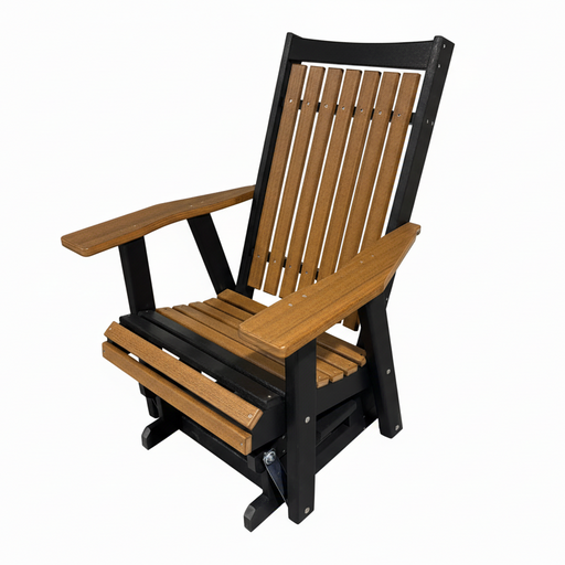 Amish Mission Adirondack Glider - Tangent Poly - 20 Year Warranty - HDPE Poly Glider - Antique Mahogany on Black 
