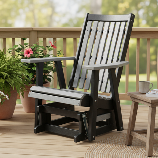 Amish Mission Adirondack Glider - Tangent Poly - 20 Year Warranty - HDPE Poly Glider - Dark Gray & Black