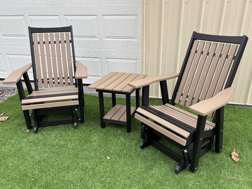 Amish Mission Adirondack Glider Set - Tangent Poly - Weatherwood on Black