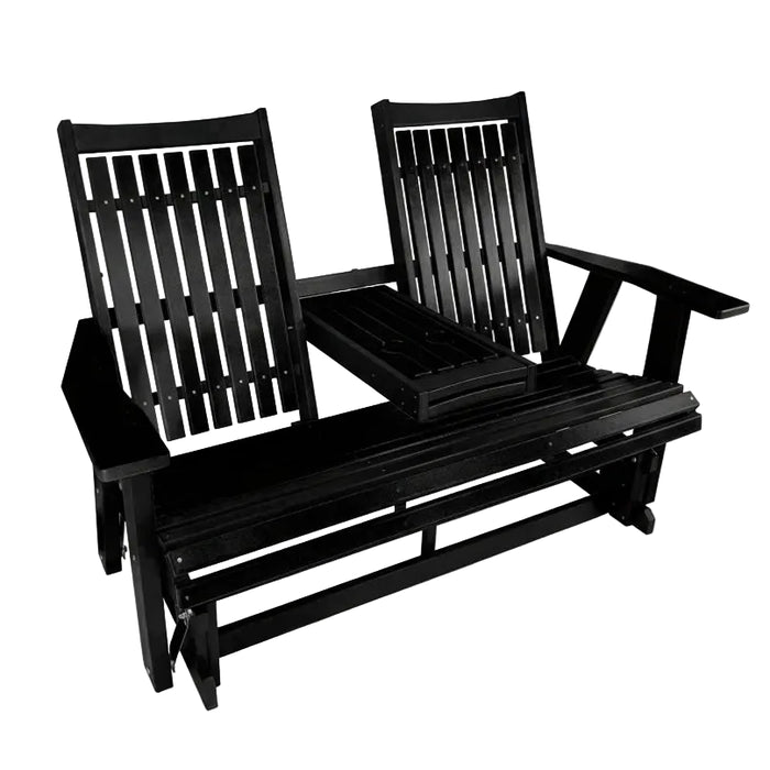 Amish Mission Adirondack Settee Glider with Cupholder Fold Down Duraweather Poly Furniture All Black Modern