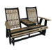 Amish Mission Adirondack Settee Glider with Cupholder Fold Down Duraweather Poly Furniture Weatherwood Tan on Black Colors