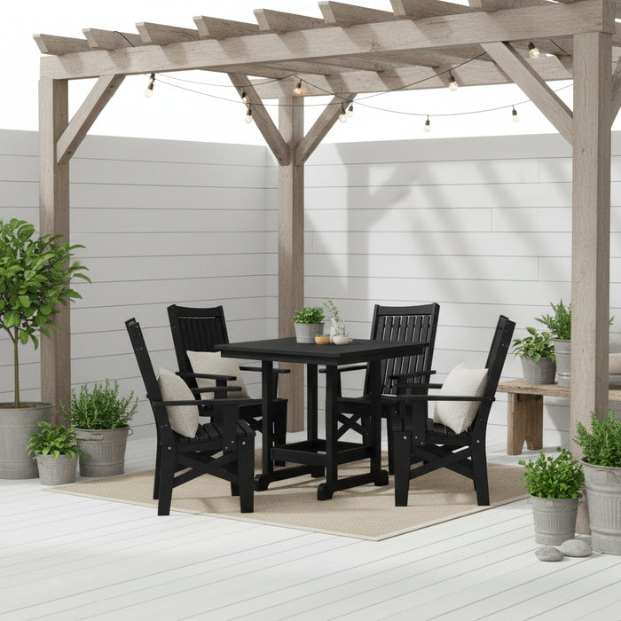 Amish Mission Adirondack Small Dining Set with 4 Chairs Duraweather Poly Furniture All Black Modern