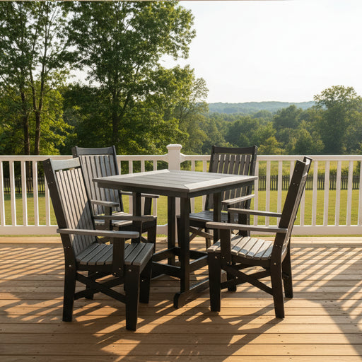 Amish Mission Adirondack Small Dining Set with 4 Chairs Duraweather Poly Furniture Dark Grey on Black Colors