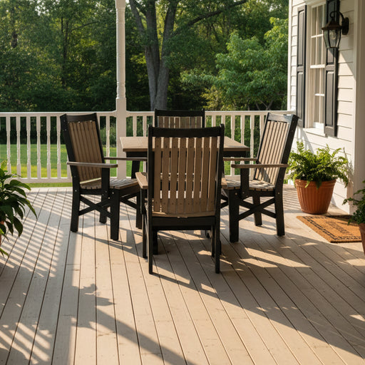 Amish Mission Adirondack Small Dining Set with 4 Chairs Duraweather Poly Furniture Weatherwood Tan on Black Colors