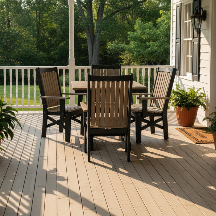 Amish Mission Adirondack Small Dining Set with 4 Chairs Duraweather Poly Furniture Weatherwood Tan on Black Colors
