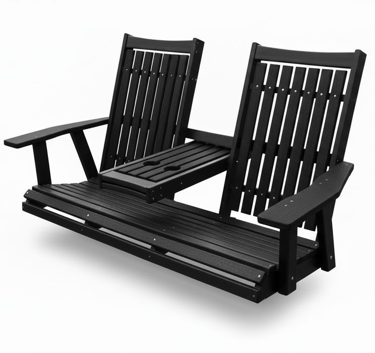 Amish Mission Adirondack Swing -  Black - HDPE Poly Amish Swing - Tangent Poly - Amish Made Outdoor Swing