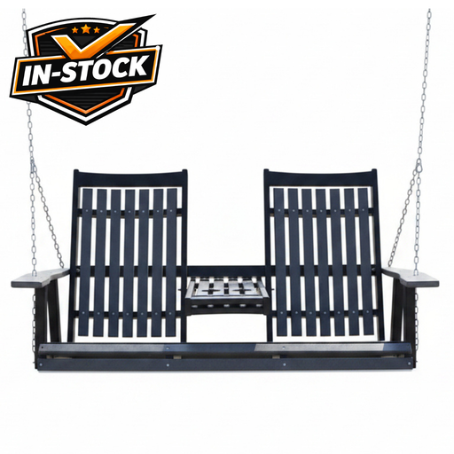 Amish Mission Adirondack Swing - Dark Gray on Black - HDPE Poly Amish Swing - Tangent Poly - Amish Made Outdoor Swing 3