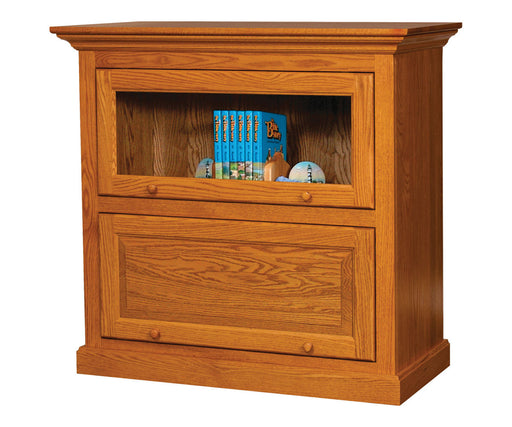 Amish Mission Barrister 40.5" One Piece 2 Door Bookcase
Traditional Raised Panel Doors
Ball Bearing Slides
Wood Knobs
Flat Glass