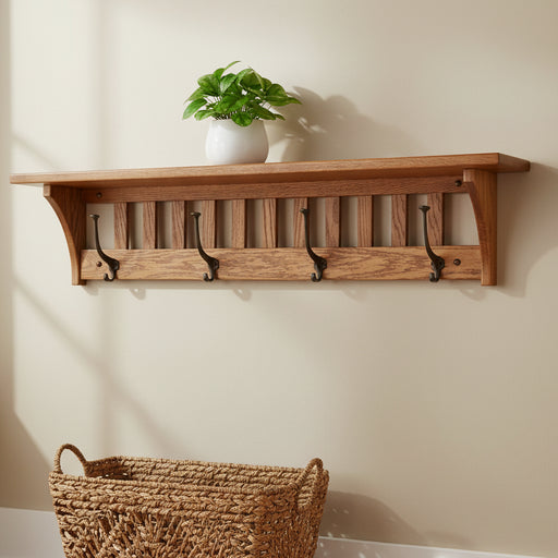 Amish Mission Coat & Cap Mission Shelf - Multiple Sizes - Hobby Hill Woodworking - Solid Oak Amish Shelf - Entryway Shelf 1