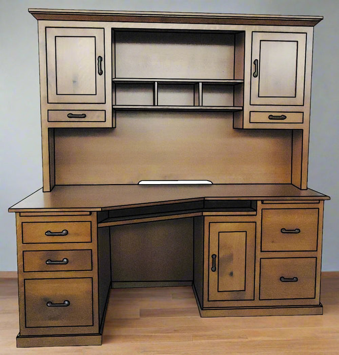 Amish Austin Mission 72" Wedge Desk with Computer Tower Desk with Hutch Top Desk Units Farmhouse Mission