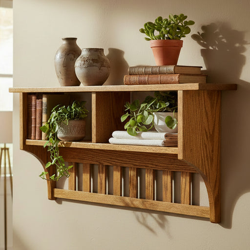 Amish Mission Cubby Shelf - Multiple Sizes - Hobby Hill Woodworking - Solid Oak Amish Shelf - Entryway Shelf 1
