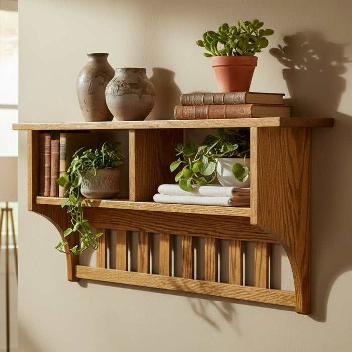 Amish Mission Cubby Shelf - Multiple Sizes - Hobby Hill Woodworking - Solid Oak Amish Shelf - Entryway Shelf 1