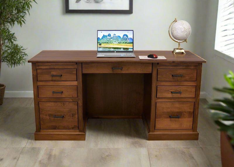 Amish Austin Mission Double Pedestal Desk Desk Only Double Pedestal Desks Farmhouse Mission