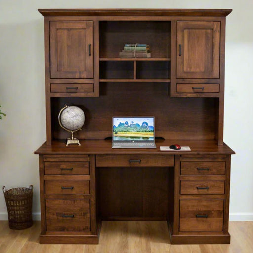 Amish Austin Mission Double Pedestal Desk Desk with Hutch Top Double Pedestal Desks Farmhouse Mission