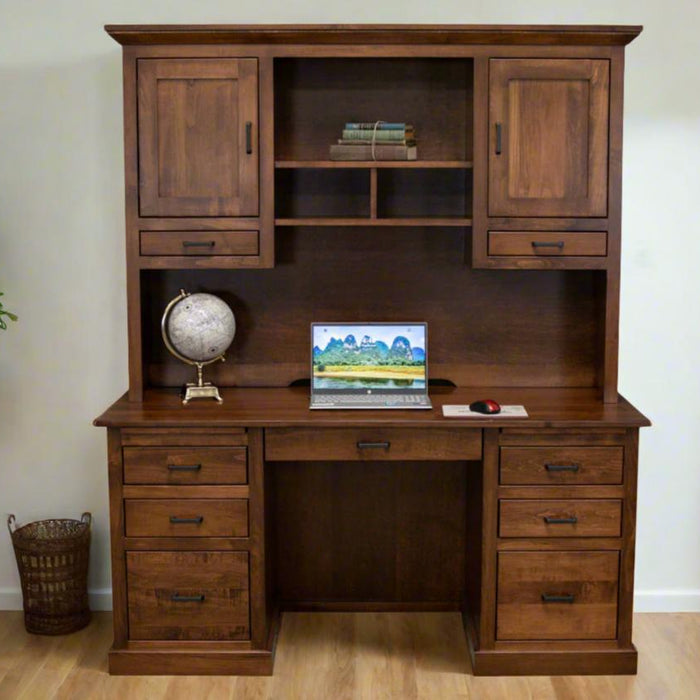 Amish Austin Mission Double Pedestal Desk Desk with Hutch Top Double Pedestal Desks Farmhouse Mission