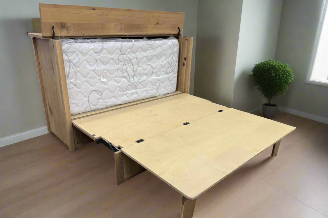 Amish Mission Hide-a-Bed With Drawers - Amish Murphy Bed - Space Saving Bed - Solid QSWO - Folded Out Position