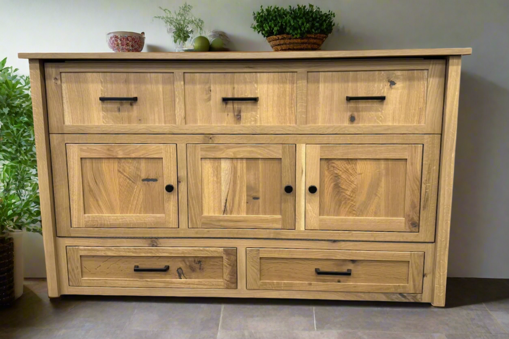 Amish Mission Hide-a-Bed With Drawers - Amish Murphy Bed - Space Saving Bed - Solid QSWO - Front View