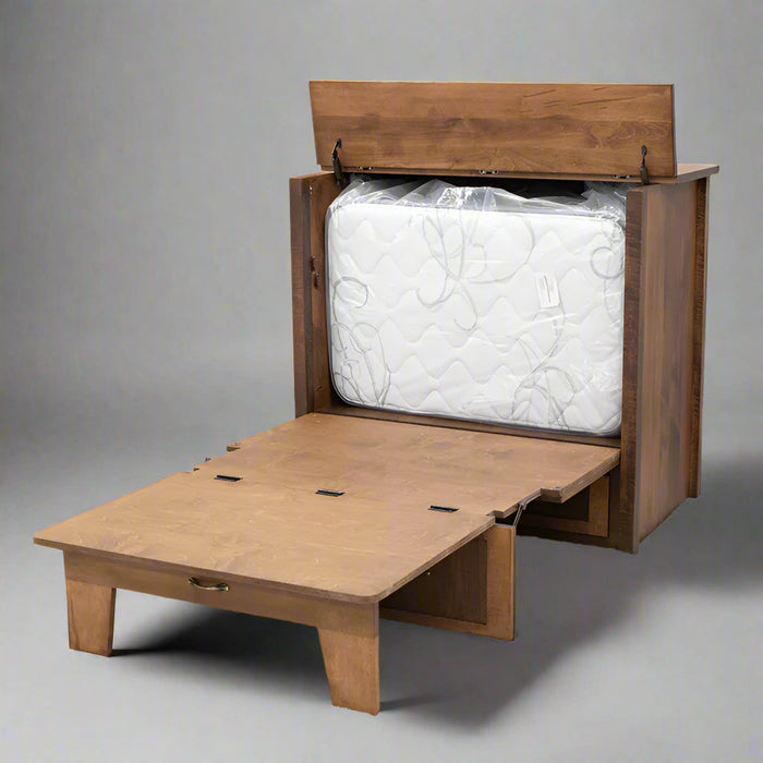 Amish Mission Hide-a-Bed with Drawers - Amish Murphy Bed - Twin Size - Position 4 - Solid Maple