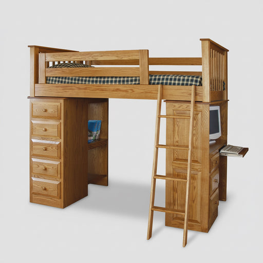 Amish Mission Loft Bed with Ladder and Storage Chest and Desk Under Bed