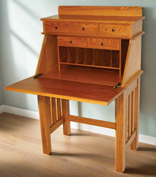 Amish Mission Secretary Writing Desk 3 Drawer Top with Backsplash Secretary Desks Farmhouse Traditional