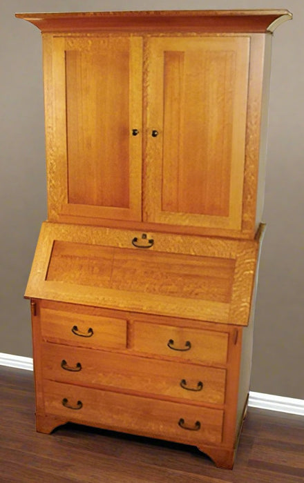 Amish Mission Secretary Desk with Hutch Top Solid Oak Wood 113 Michaels Stain Color Facing Front