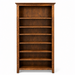 A tall, five-shelf wooden bookcase with a warm medium-to-dark brown finish and visible wood grain, shown against a plain white background.