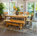 Amish Modern Hickory Log Dining Set with Trestle Base Table and Panel Back Hickory Log Dining Chairs Bylers Rustics
