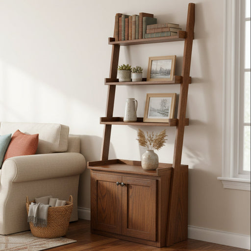Amish Modern Ladder Bookcase with Storage Cabinet