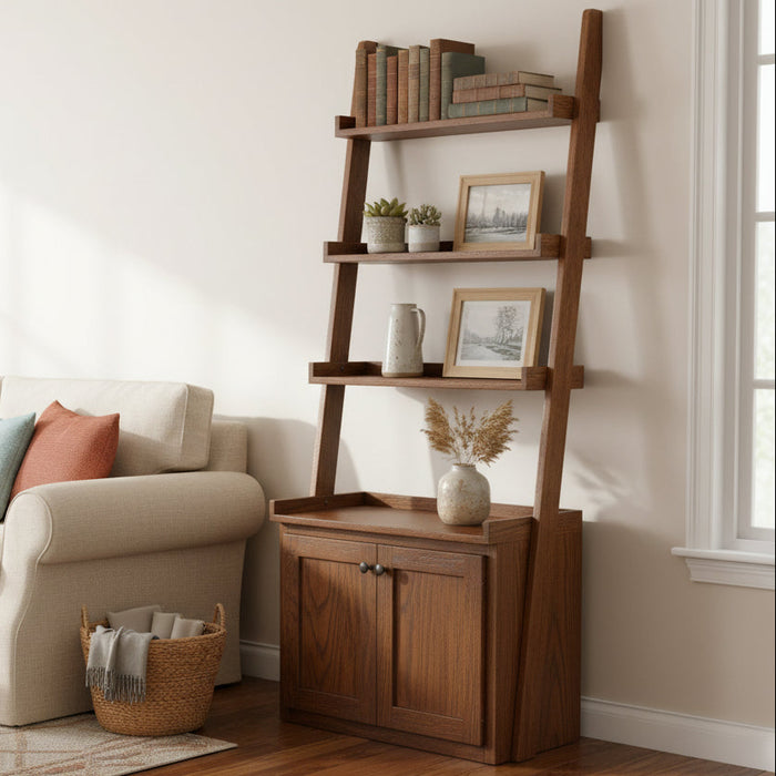 Amish Modern Ladder Bookcase with Storage Cabinet