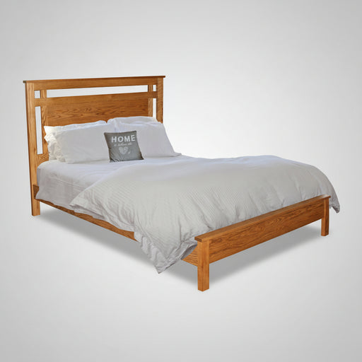 Amish Modern Mission Panel Bed Solid Oak OCS-102 Fruitwood Stain