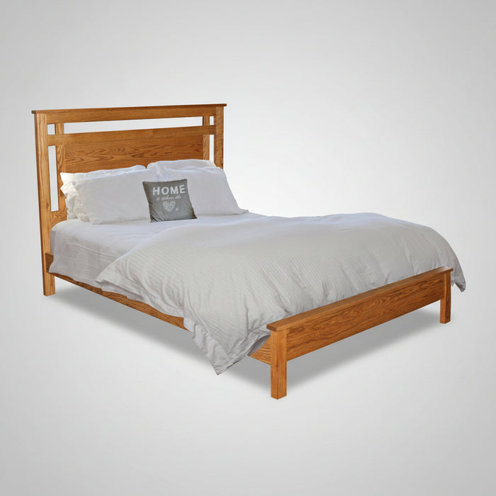 Amish Modern Mission Panel Bed Solid Oak OCS-102 Fruitwood Stain