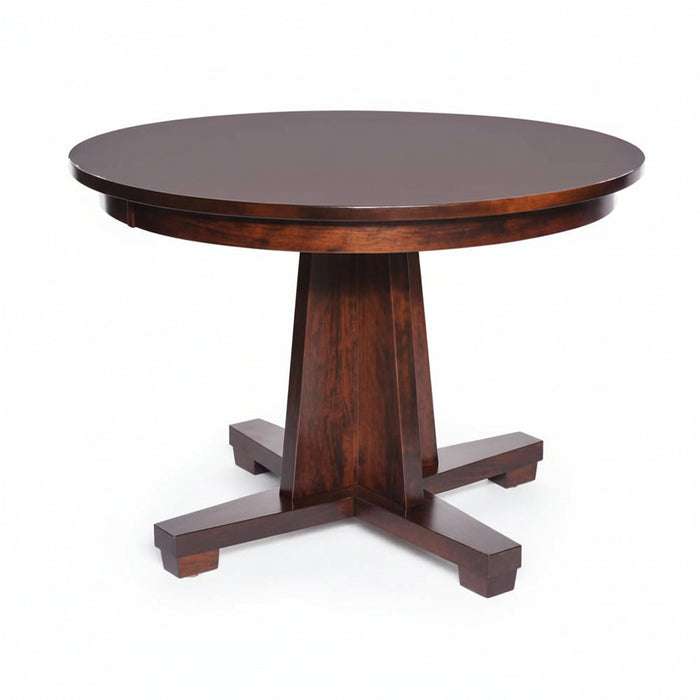 Amish Modern Mission Round Single Pedestal Table - Mission Base - Round Amish Table - Sap Cherry - OCS-117 Asbury