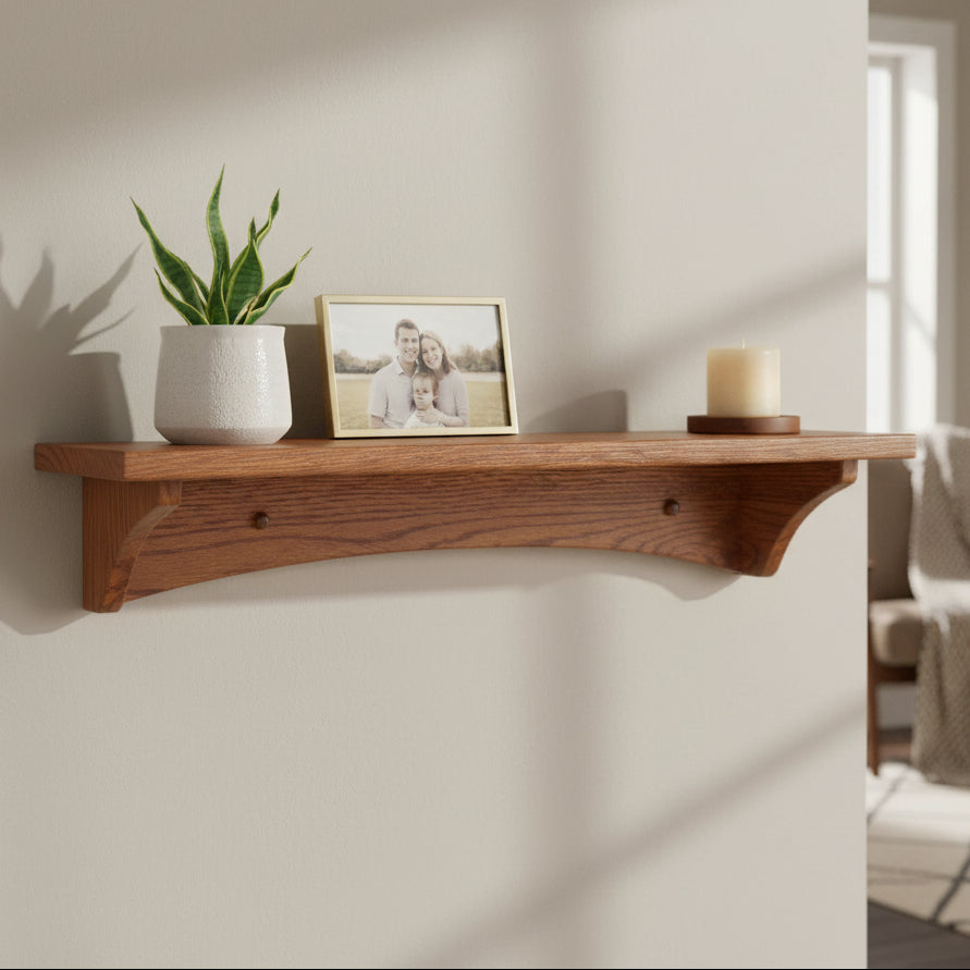 Amish Modern Mission Shelf - Multiple Sizes - Hobby Hill Woodworking - Solid Oak Amish Shelf - Entryway Shelf 