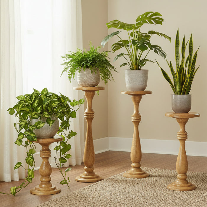 Amish Modern Pedestal Plant Stand Turned Single Pedestal Plant Holder Farmhouse Solid Oak