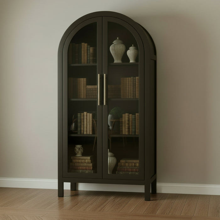 Amish Modern Round Display Cabinet Curio Bookcase Black Painted Mid Century Modern Case