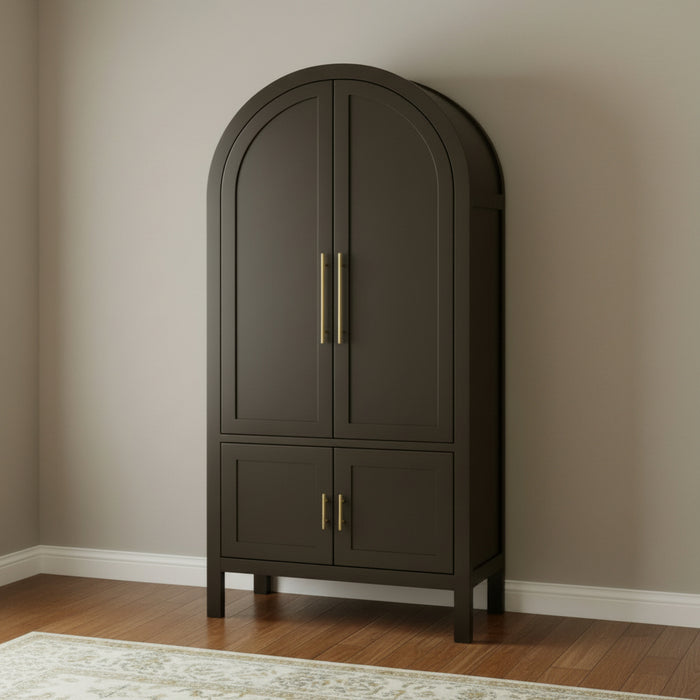 Amish Modern Round Top Full Length Door Bookcase with Gold Hardware