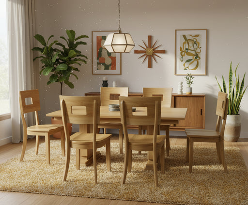 Amish Moline Mid Century Dining Set with Boca Double Pedestal Table Moline Dining Chairs