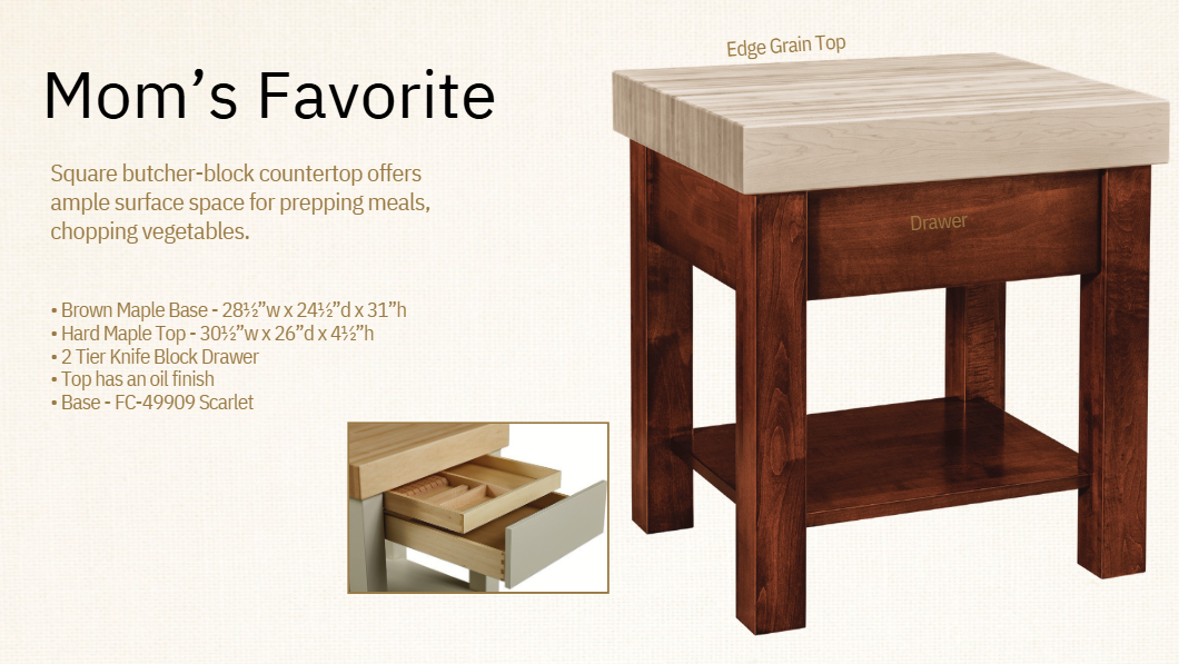 Amish Mom's Favorite Kitchen Island - Butcher Block Top Kitchen Island - Kitchen Work Station - Hard Maple Butcher Block - Catalog Photo