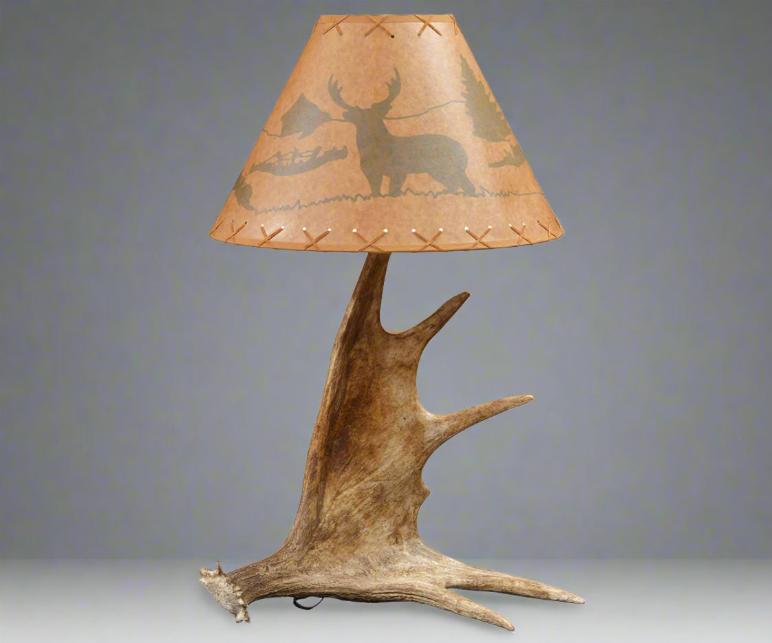 Amish Moose Antler Table Lamp Quad M Rustics Rustic Log Cabin Antler Table Lamp