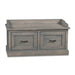 A rustic gray-brown wooden storage bench with two drawers and a raised tray-style top, shown on a plain white background.