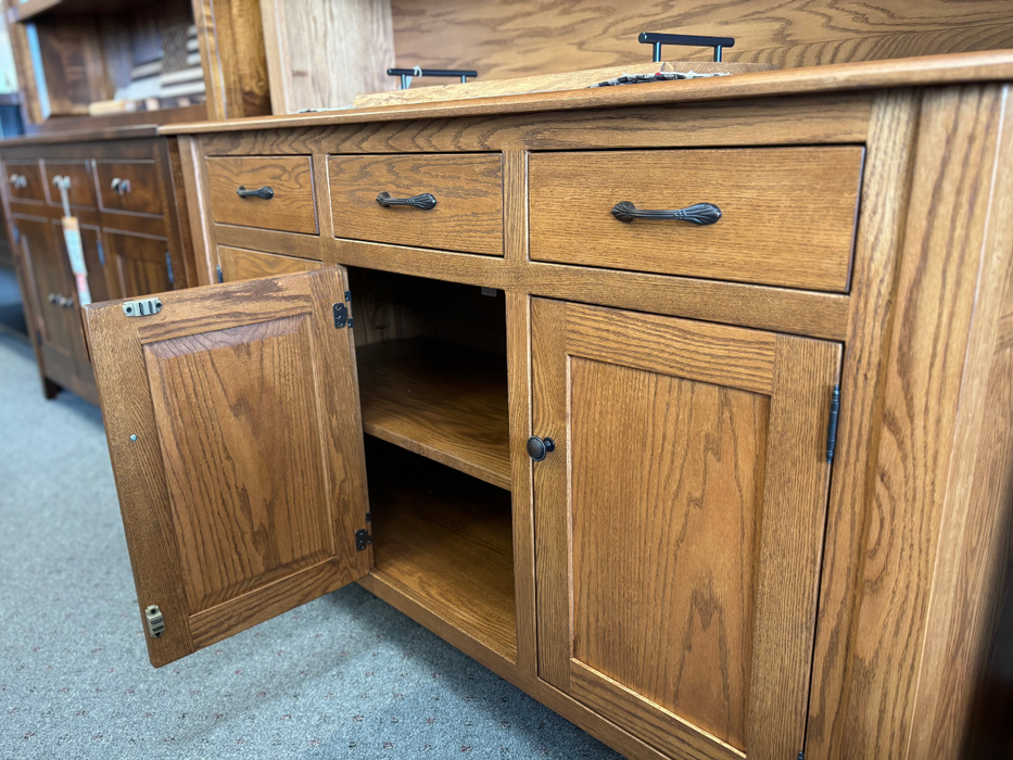 Amish New England 3-Door Hutch - Solid Oak Amish Hutch - OCS-104 Seely Stain 4