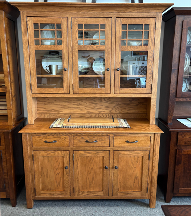 Amish New England 3-Door Hutch - Solid Oak Amish Hutch - OCS-104 Seely Stain