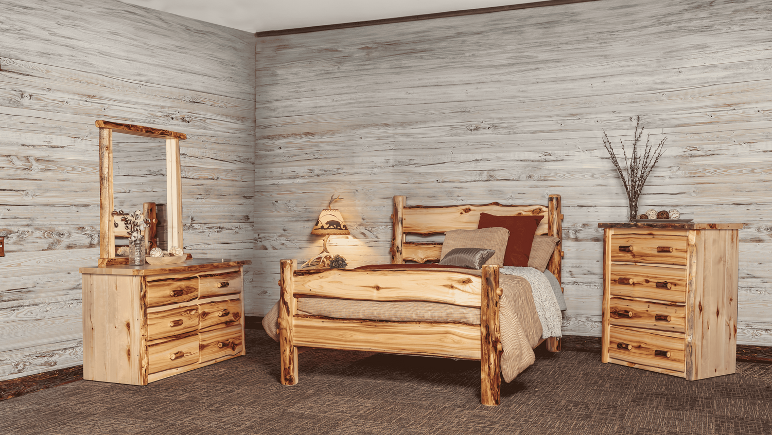 Amish New Hope Aspen Live Edge Log Bedroom Set 5pc. - Colorado Aspen Live Edge Log - Set Photo
