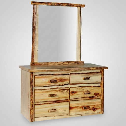 Amish New Hope Aspen Live Edge Log Dresser 6 Drawer - Colorado Aspen Liv Edge Log - Dresser & Mirror Photo