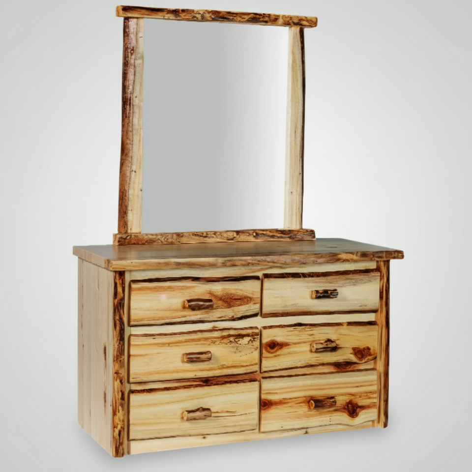 Amish New Hope Aspen Live Edge Log Dresser 6 Drawer - Colorado Aspen Liv Edge Log - Dresser & Mirror Photo
