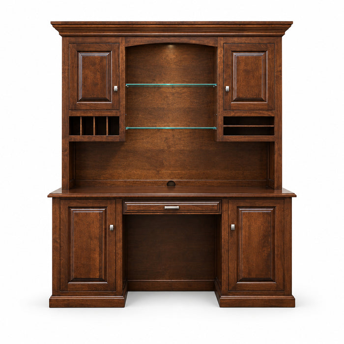 Wooden desk with hutch on a white background