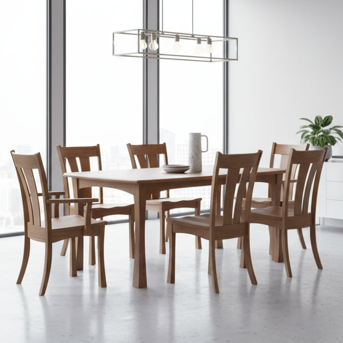 Amish Norwalk Dining Set - Contemporary Amish Dining Set - Natural Brown Maple - Craftsman Leg Dining Table