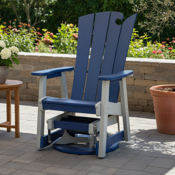 Amish OceanWavz Single Swivel Glider
Amish Made Poly Single Swivel Glider
Patriot Blue on Light Gray