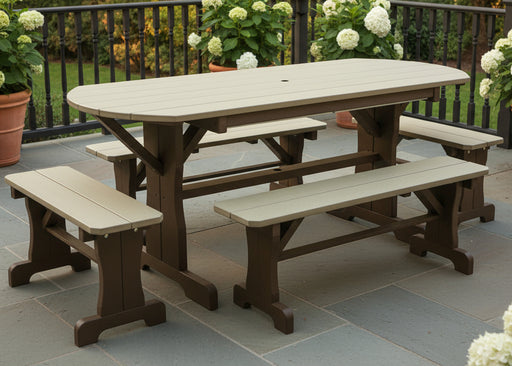Levi Leisure Oval Picnic Table with Benches Amish Poly Outdoor Picnic Table with Benches