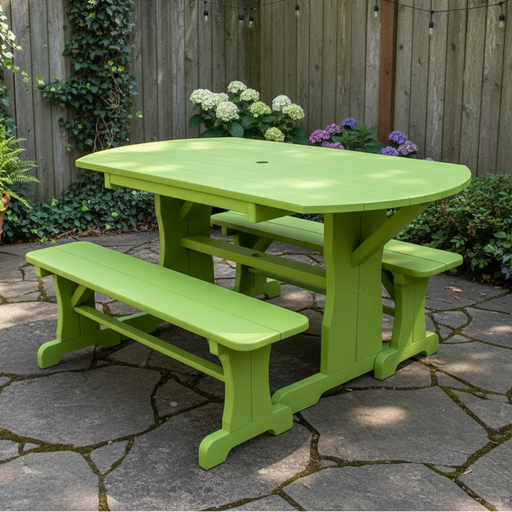 Levi Leisure Oval Picnic Table with Benches Amish Poly Oval Picnic Table with Benches Front Facing